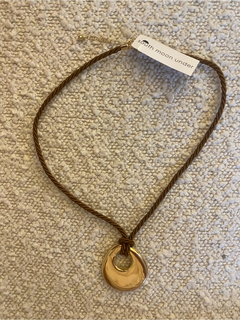 South Moon Under Gold Pendant on Brown Twisted Cord